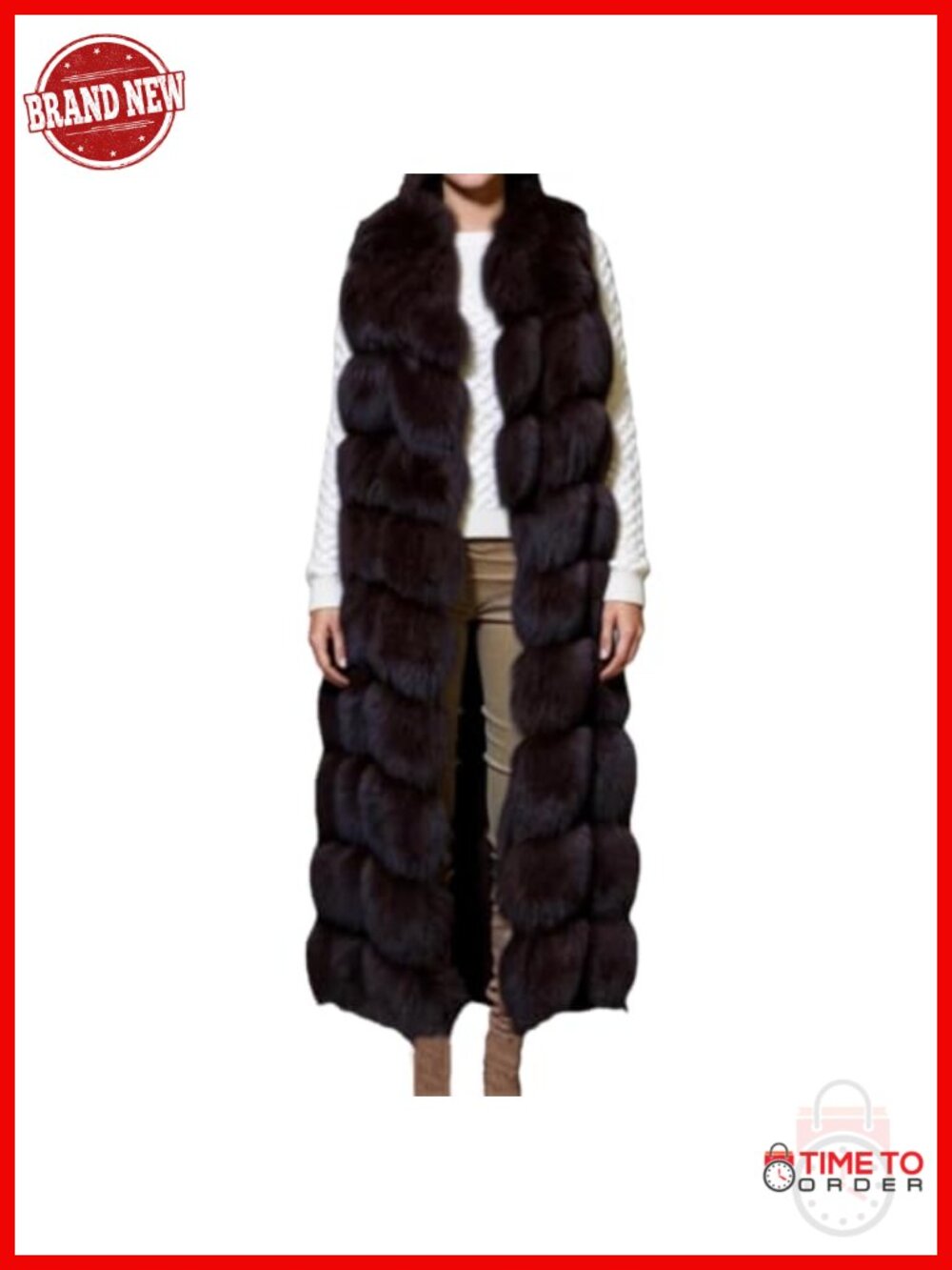Women's Sleeveless Faux Fur Vest Coat Long Winter Jacket Warm Fluffy